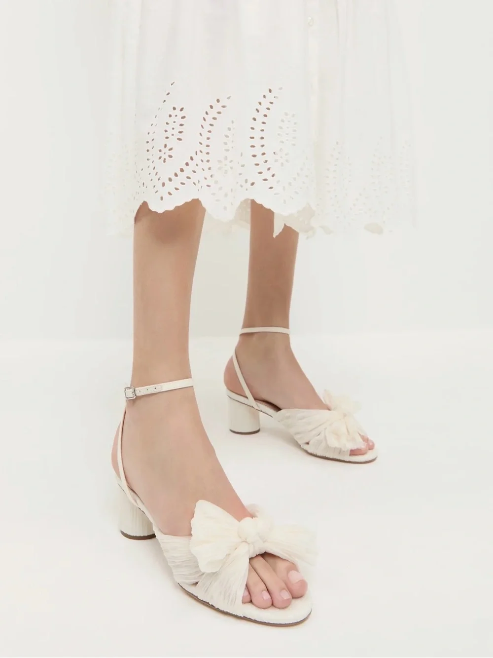 Loeffler Randall Dahlia Pearl Pleated Bow Heel & Rayne Pearl Bow Clutch - NEW